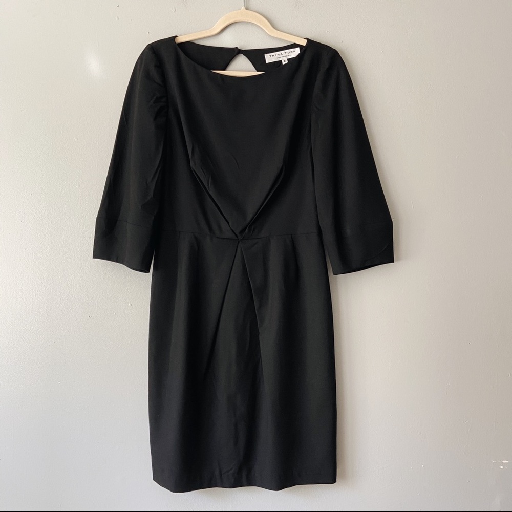 Trina Turk Black Virgin Wool 3/4 Sleeve Dress - 8
